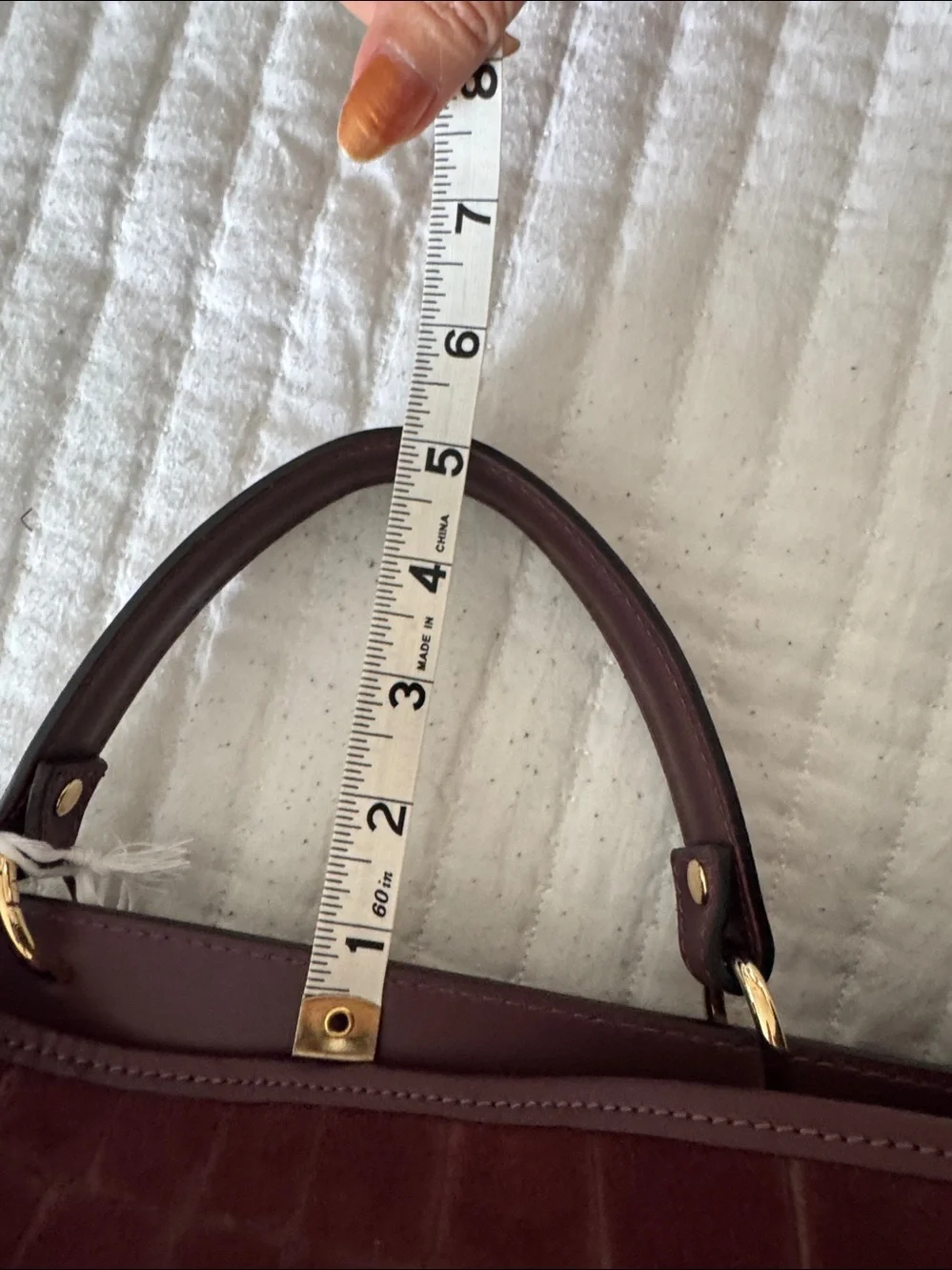 Structured Croc-Embossed Burgundy Suede Top-Handle Satchel